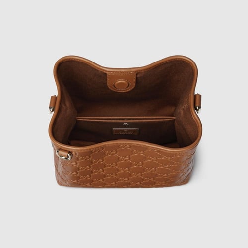Gucci | GG Emblem small bucket bag | brown GG leat...