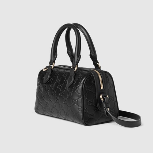 Gucci | GG Emblem small boston bag | black GG leat...