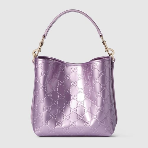 Gucci | GG Emblem small bucket bag | lilac GG leat...
