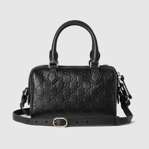 Gucci | GG Emblem small boston bag | black GG leat...