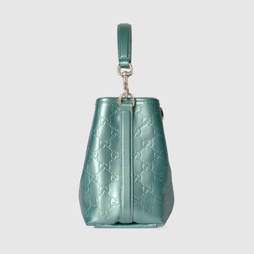 Gucci | GG Emblem small bucket bag | light blue GG...