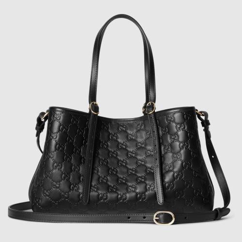 Gucci | GG Emblem medium tote bag | black GG leath...
