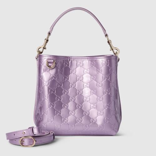Gucci | GG Emblem small bucket bag | lilac GG leat...