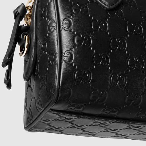 Gucci | GG Emblem small boston bag | black GG leat...