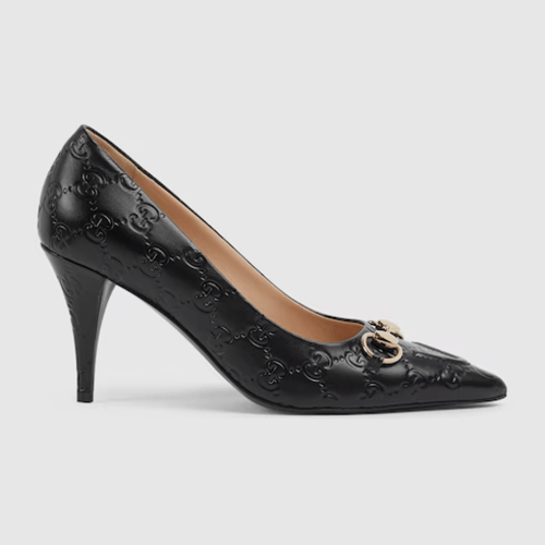 Gucci | Women's pump with Horsebit | black GG leat...