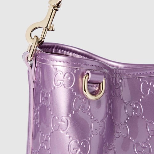 Gucci | GG Emblem small bucket bag | lilac GG leat...