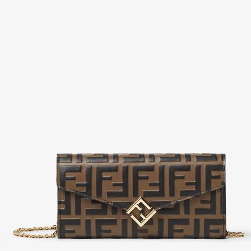 Fendi | FF Diamonds Continental With Chain | Brown...
