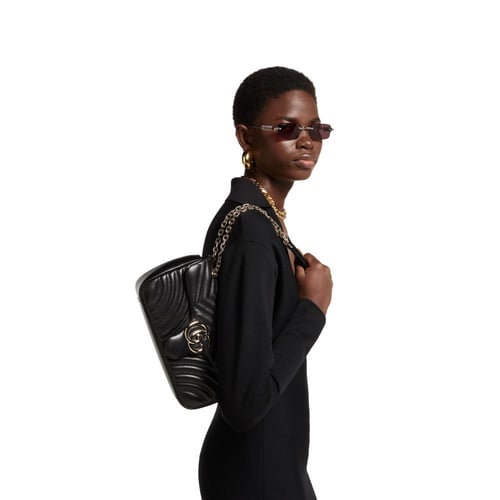 Gucci | GG Marmont medium shoulder bag | black lea...