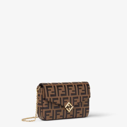 Fendi | FF Diamonds Wallet On Chain | Brown leathe...
