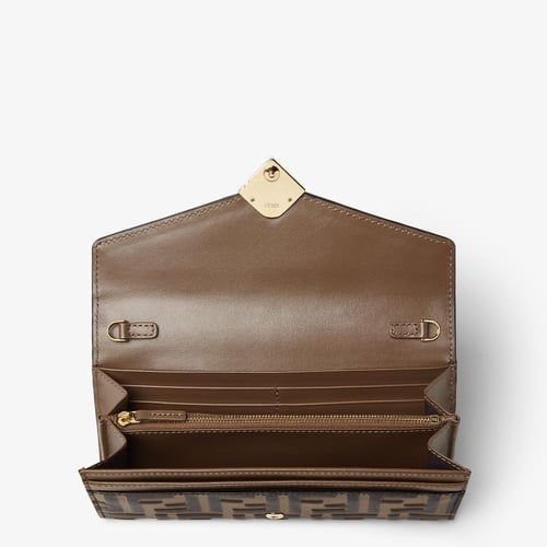 Fendi | FF Diamonds Continental With Chain | Brown...