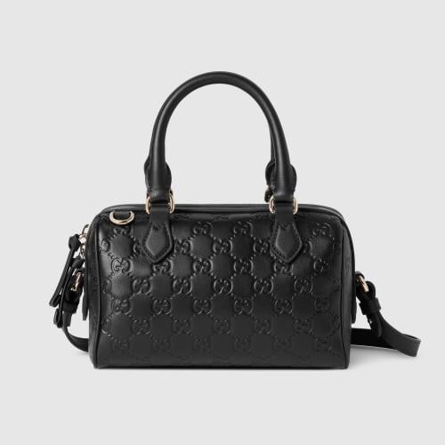 Gucci | GG Emblem small boston bag | black GG leat...