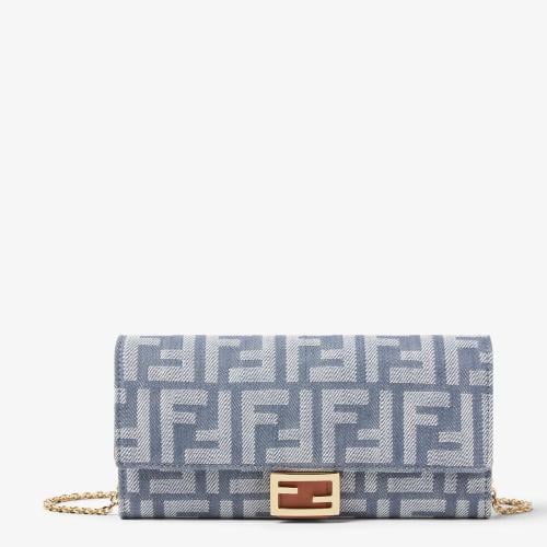 Fendi | Baguette Continental With Chain | Blue den...