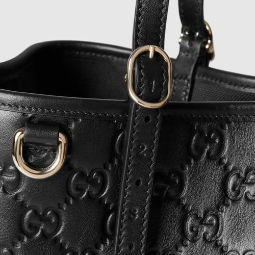 Gucci | GG Emblem medium tote bag | black GG leath...