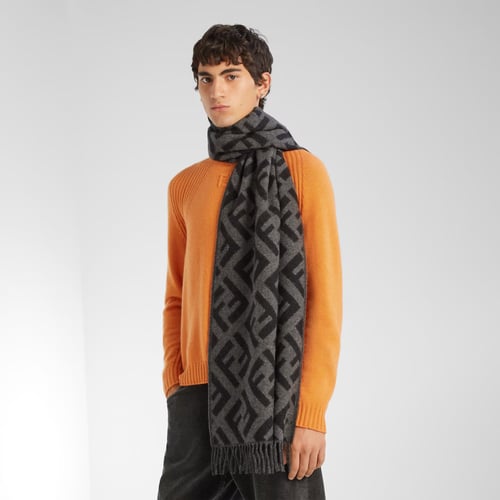 Fendi | Grey and black FF cashmere scarf | Color:...