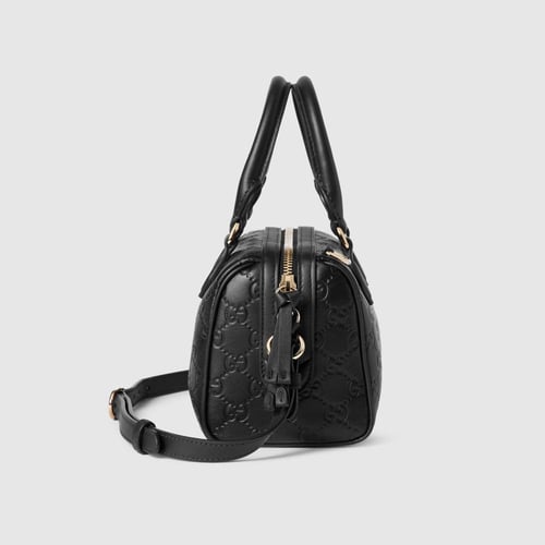 Gucci | GG Emblem small boston bag | black GG leat...