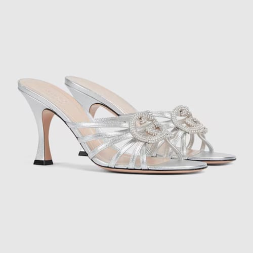 Gucci | Women's slide sandal with crystal Interloc...