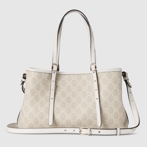 Gucci | GG Emblem medium tote bag | beige and whit...
