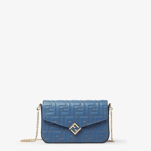 Fendi | FF Diamonds Wallet On Chain | Blue leather...