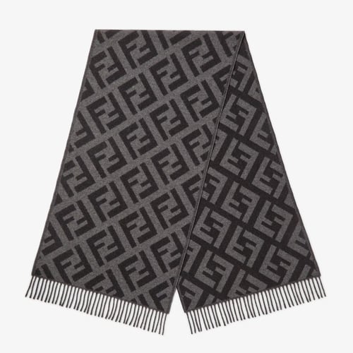 Fendi | Grey and black FF cashmere scarf | Color:...