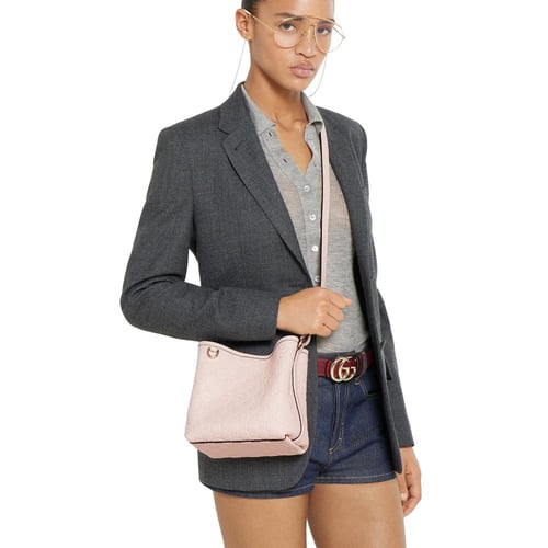 Gucci | GG Emblem small bucket bag | pink GG leath...