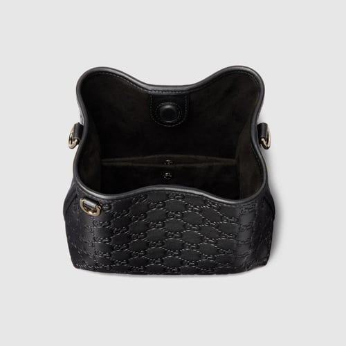 Gucci | GG Emblem small bucket bag | black GG leat...