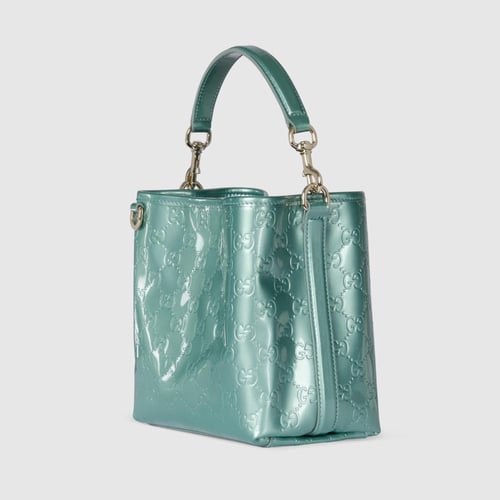 Gucci | GG Emblem small bucket bag | light blue GG...