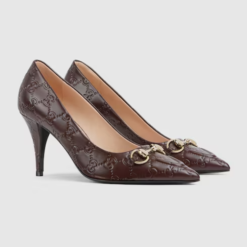 Gucci | Women's pump with Horsebit | dark brown GG...