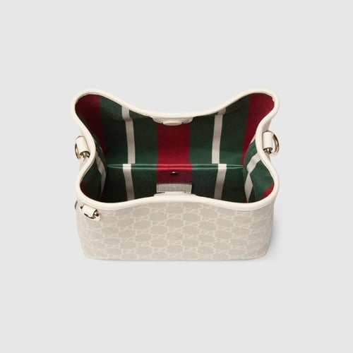 Gucci | GG Emblem small bucket bag | beige and whi...