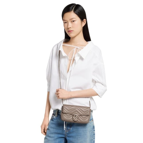 Gucci | GG Marmont small shoulder bag | taupe leat...