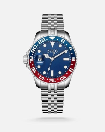 ساعة رجالية من زايروس ستيل فضي ميناء ازرق