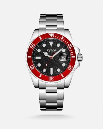 ‎‎ ساعة رجالية ستيل بلون فضي واحمر زايروس
