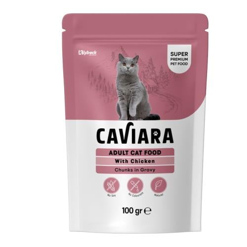 طعام رطب كافيارا للقطط البالغة دجاج مع المرق