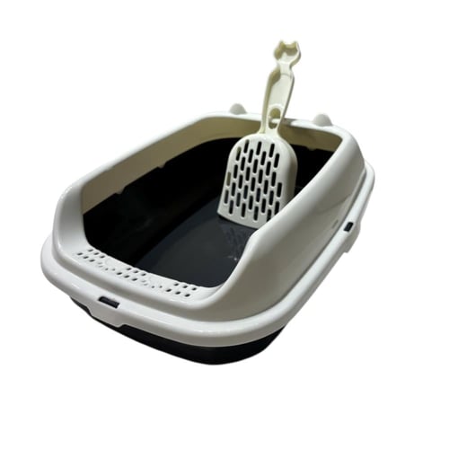 صندوق رمل للقطط بغطاء جزئي مع مجرفة تنظيف