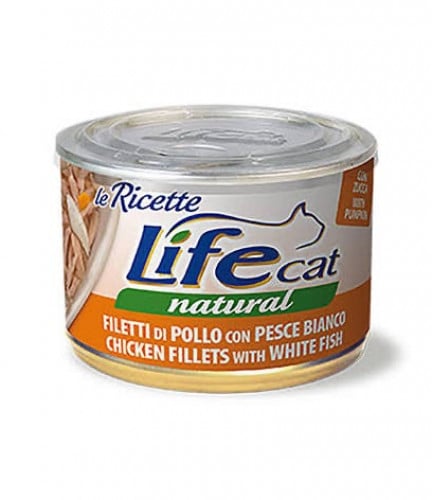 لايف كات اكل قطط رطب دجاج مع سمك ابيض ويقطين 150 g