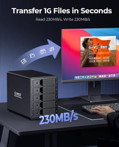 حاوية أقراص صلبة ORICO 5 منافذ 3.5 بوصة SATA إلى U...