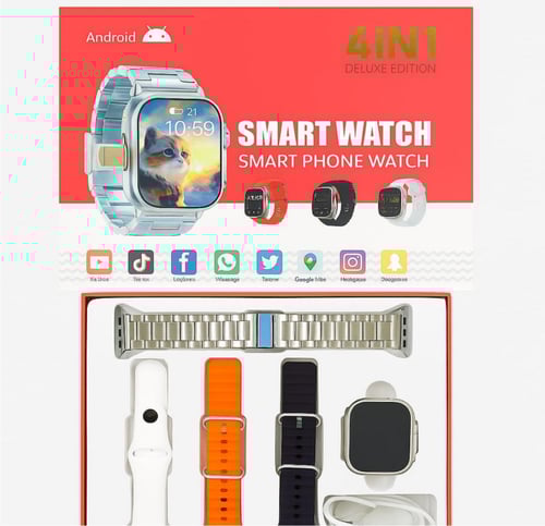 ساعة ذكية 4G الترا بشاشة AMOLED ونظام اندرويد مع ش...