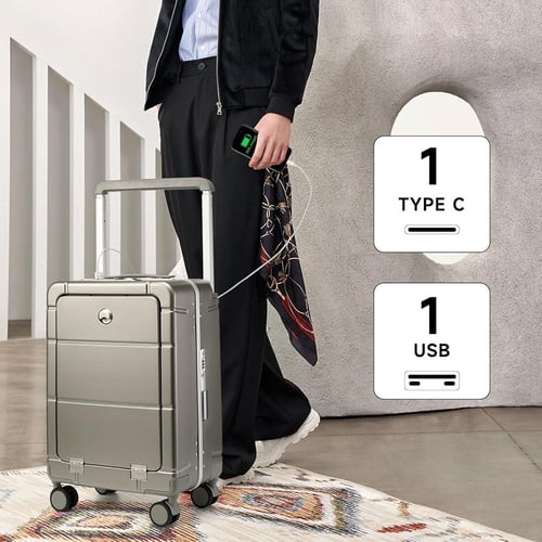 شنطة سفر محمولة ذكية – حامل أكواب، منفذ USB-C، وقف...