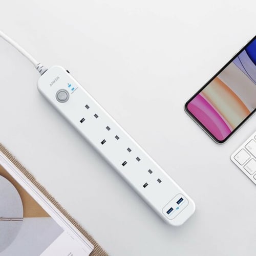 توصيلة انكر 4 منافذ طاقة ومنفذين USB - ابيض