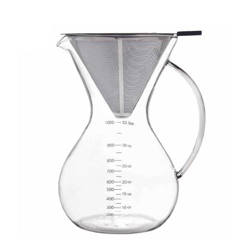 1000 ml Glass Coffee Maker with Stainless Steel Fi...