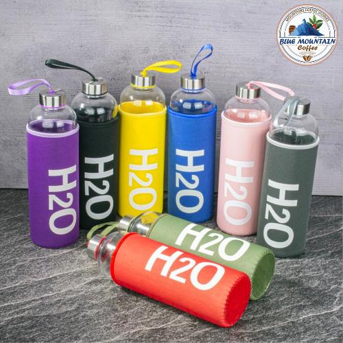 H2O Glass Water Bottle with Lid