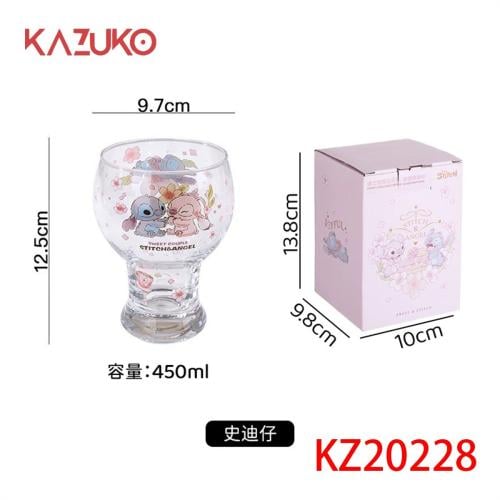 كأس زجاجي بتصميم ستيتش وأنجل🌸 الحُب في كل رشفة