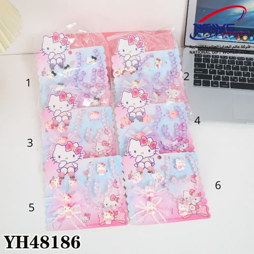 طقم إكسسوارات هيلو كيتي عقد وأسورة وتوكة شعر بألوا...