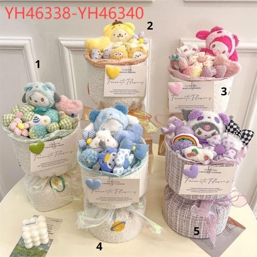 باقة زهور على شكل شخصيات كرتونية محشوة