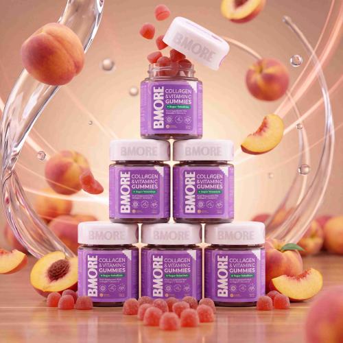 B-More Canada 6 Month Routine Marine Collagen & Vitamin C Gummies - 60 Gummies, Peach Flavor