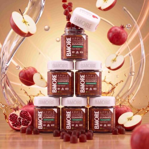 6-Month Course B-More Apple Cider Vinegar & Chromium Gummies with Pomegranate & Beetroot Extract and Folic Acid - 60 Gummies, Appl...