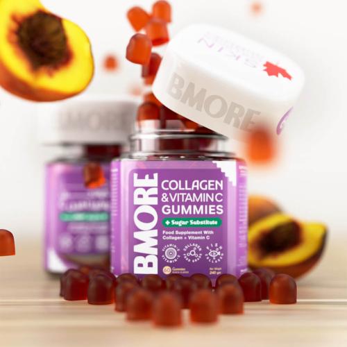 B-More Jamies Marine Collagen 2500mg & Vitamin C - 60 Jams, Peach Flavor by B-More Canada