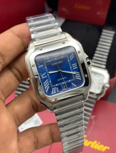 ساعة كارتير سانتوس ستيل ميناء ازرق اللون