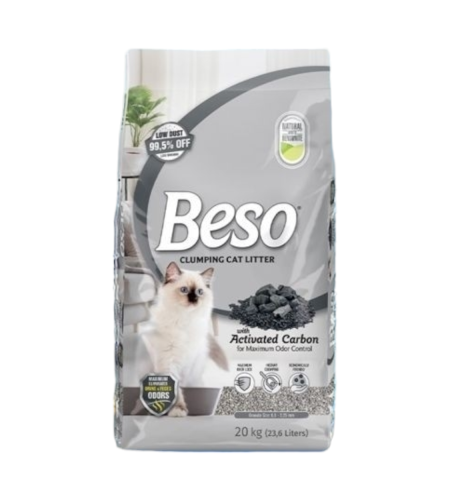 رمل قطط بيسو بالكربون الفعال (23.6 لتر- 20 كيلو)