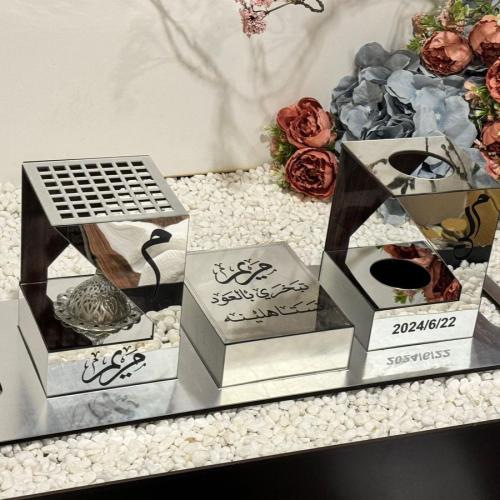 تصميم طقم مبخرة فضي مع علبة البخور حسب طلب العميل