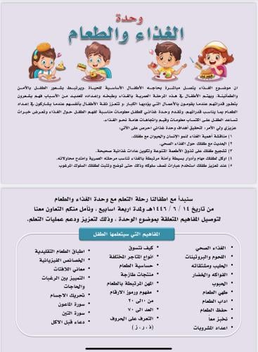 خطة وحدة الطعام والغذاء , بصيغة pdf